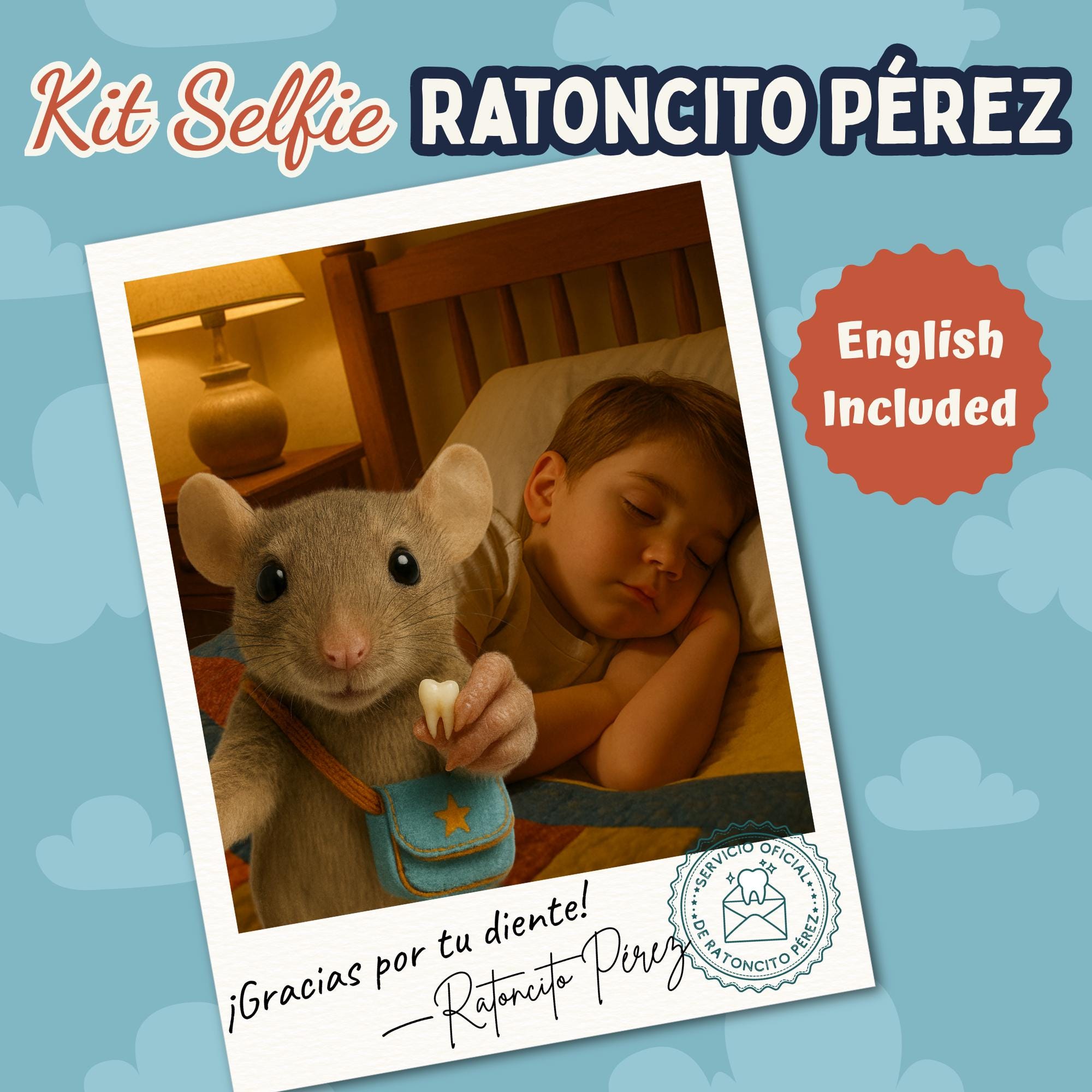 Ratoncito Pérez DIY Selfie Kit: Spanish + English Photo Overlays