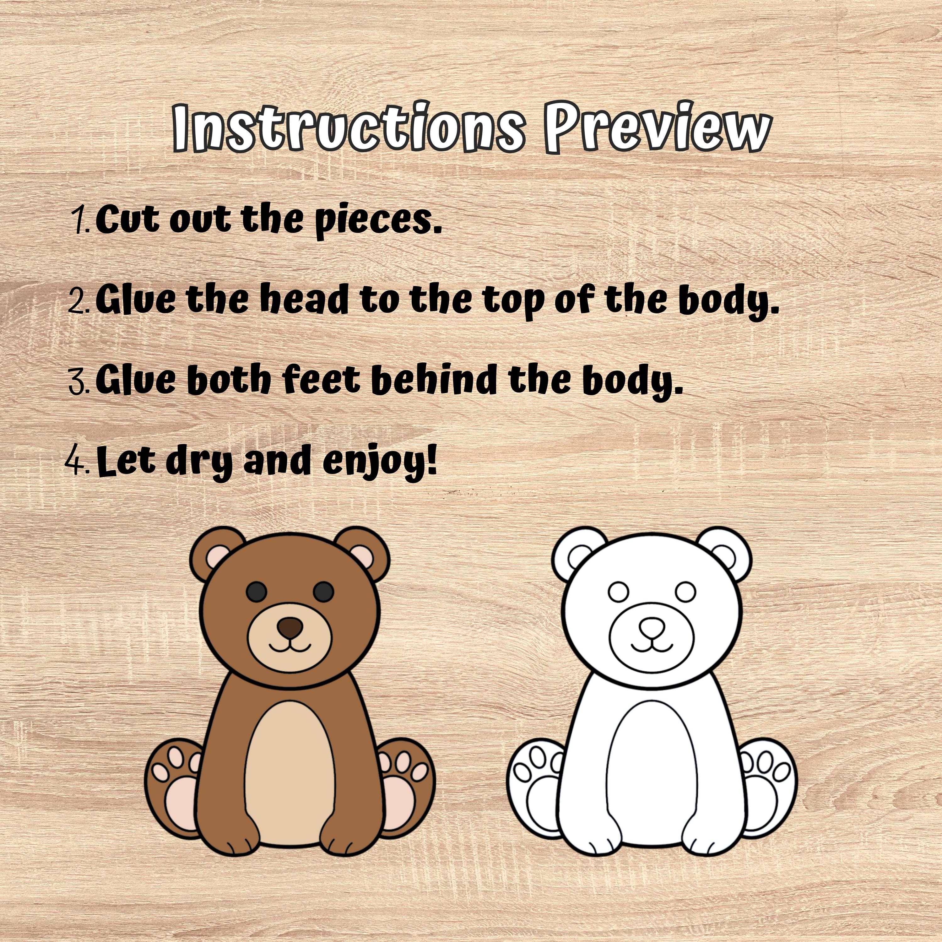 Bear Cut and Glue Craft | Printable Color & Assemble Animal Activity ...