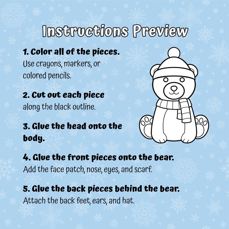 Polar Bear Cut & Glue Craft | Printable Color and Assemble Winter ...