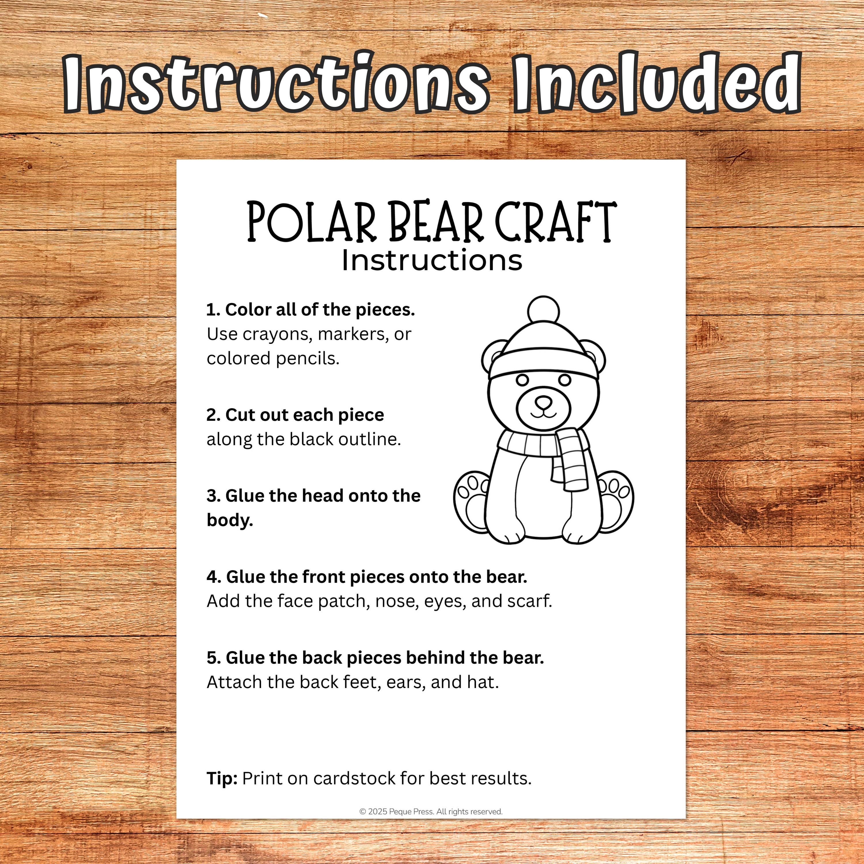 Polar Bear Cut & Glue Craft | Printable Color and Assemble Winter ...