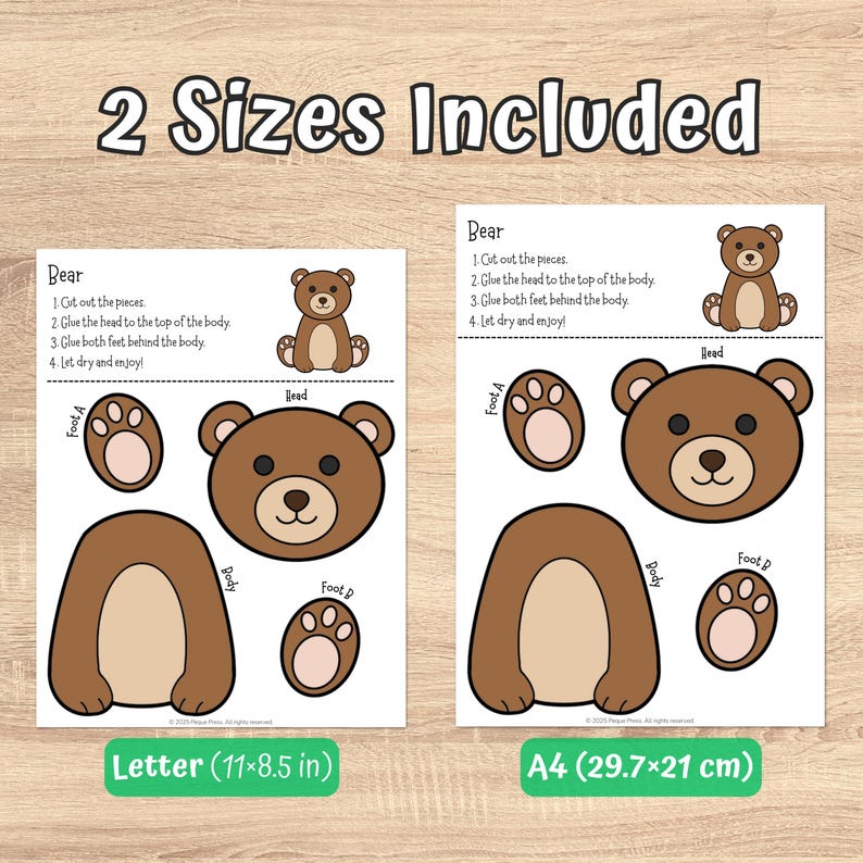 Bear Cut and Glue Craft | Printable Color & Assemble Animal Activity ...