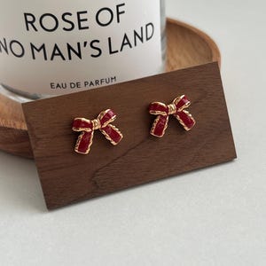 Dainty Red Bow Stud Earrings | Gold Bowknot Jewelry | Christmas Gift for Her | Tiny Ribbon Earrings