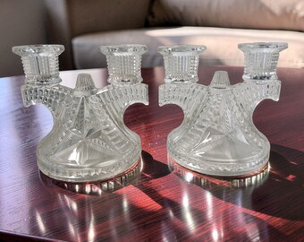 vintage set of 2 anchor hocking clear taper candle holders