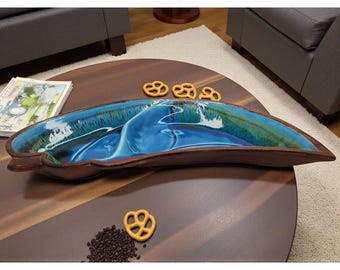 Vtg MCM Santa Anita Ware Turquoise, Green,Brown R145 California Pottery Chip, Dip Server