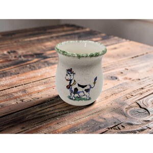 Vintage handgemachte Studio Keramik Künstler signiert Kathy Farmhouse Style Kuh Mini - Vase, EUC