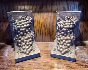 vintage 1970s heavy resin grape pattern bookends