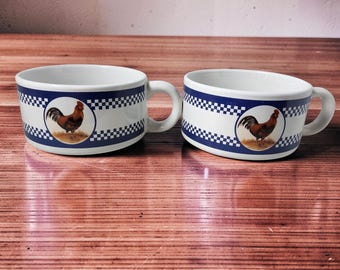 Vintaged Houston Harvest Set of 2 Ceramic Rooster or Chicken Soup Bowls