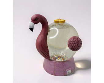 Vintage Pink Flamingo Resin Lighted Sparkle Globe