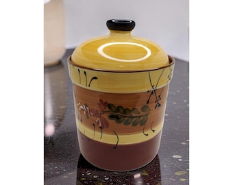 Ambiance Romance By Nanette Vacher hand painted ceramic Canister with Lid approx 9", preowned