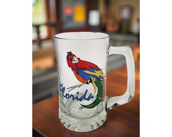 Vintage 1985 Florida Souvenier Vibrant Colored Parrot Beer Mug