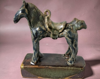 Vintage Original, Hoghill Pottery Expressionist Rocking Horse Sculpture, HandThrown stoneware, stamped and signed on bottom