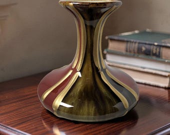 vintage red brown gold drip glaze mid century pottery vase.