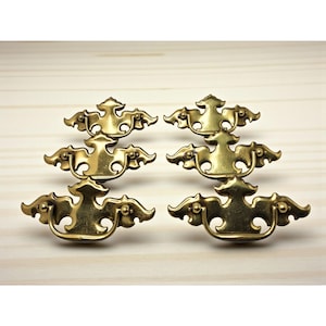 Vintage Set of 6 Brass Chippendale Colonial Style Drawer Pulls