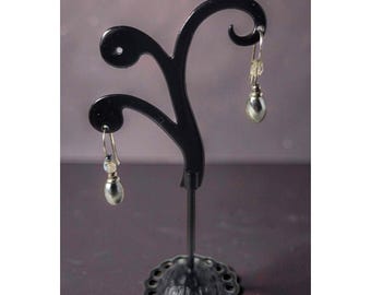 Vintage Metalic Grey Bead Aurora Borealis Crystal Ear Wire Earrings