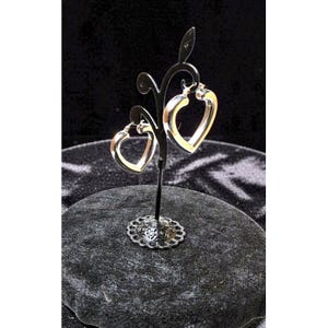 Vintage Silver Tone Fat Open Heart Locking Back Earrings