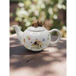 Vintage Marjolein Bastin Porslins Tekanna med Blommor & Fågelholkdesign