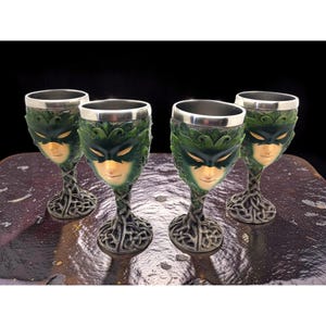 Set of 4 Vintage Pacific Giftware Greenman Wine Goblets, Rustic Woods Forest Spirit