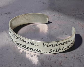 vintage silver tone love, joy, peace, patience, kindness, goodness bracelet