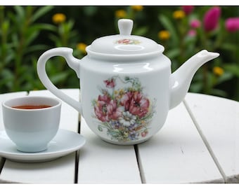vintage liette international porcelain hand decorated floral tea pot