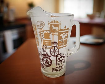Vintage 1970's MCMColonial Inns Gold and Brown Heavy and thick Glass Pitcher