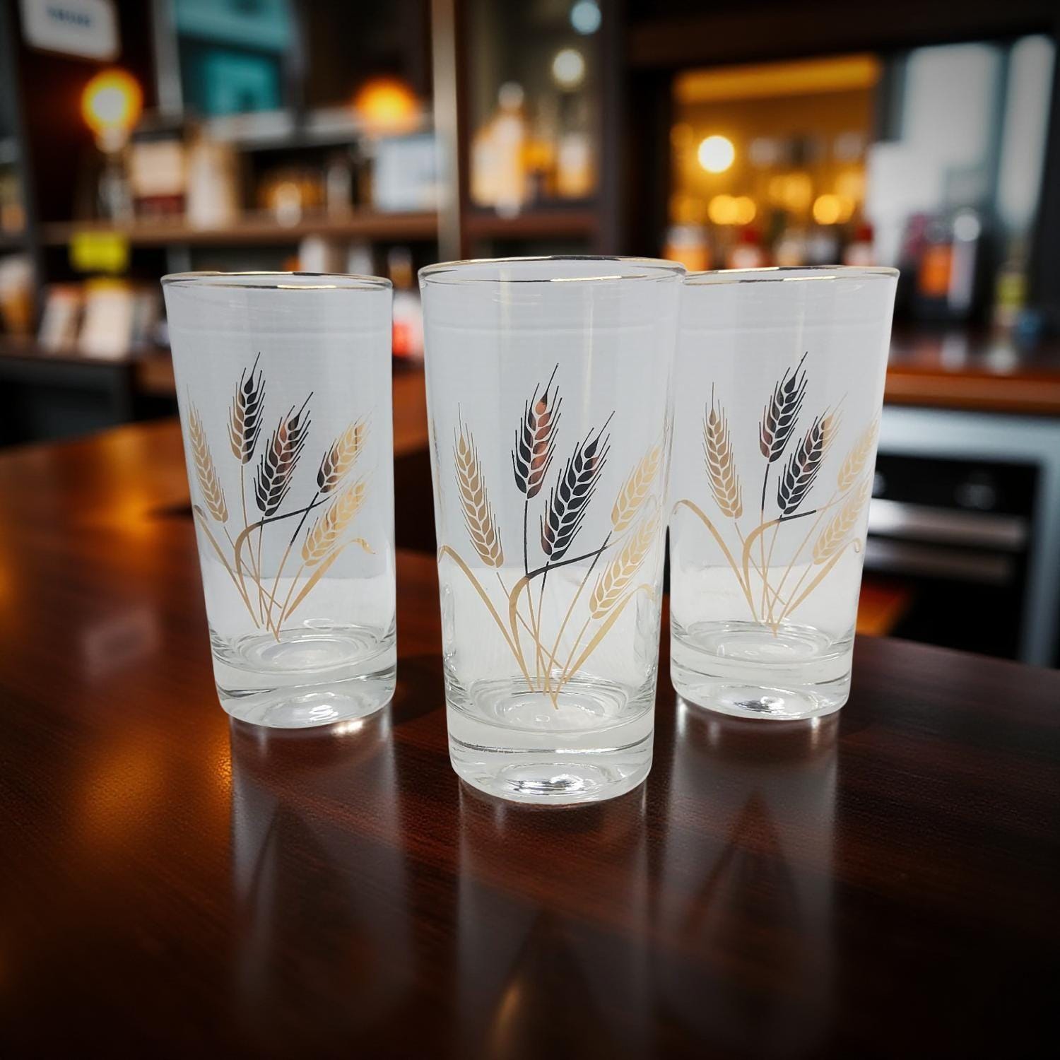 Vintage Homer Laughlin Wheat Pattern Drink Glasses Set of 3 With Gold ...