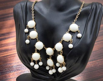 vintage gold with white bead insets statement piece 16" length