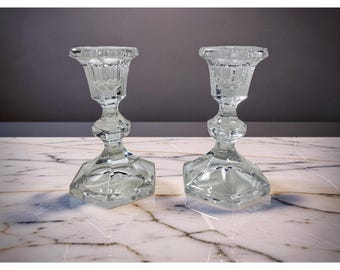 Vintage Beyer Lead Crystal Hexagonal Candle Stick Holders - Set of Two