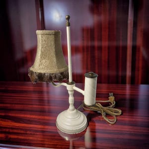 Antique Hitchcock Weighted White Enamel Single Student Desk Lamp