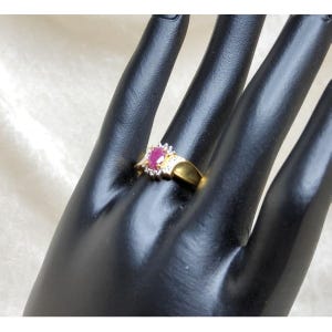 Vintage Ruby Ring with Diamond Chips, Two-Tone Gold Plated, Size 7 (NOS)