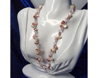 Vintage Honora gekweekte parelketting, roze, witte glaskralen, 18"