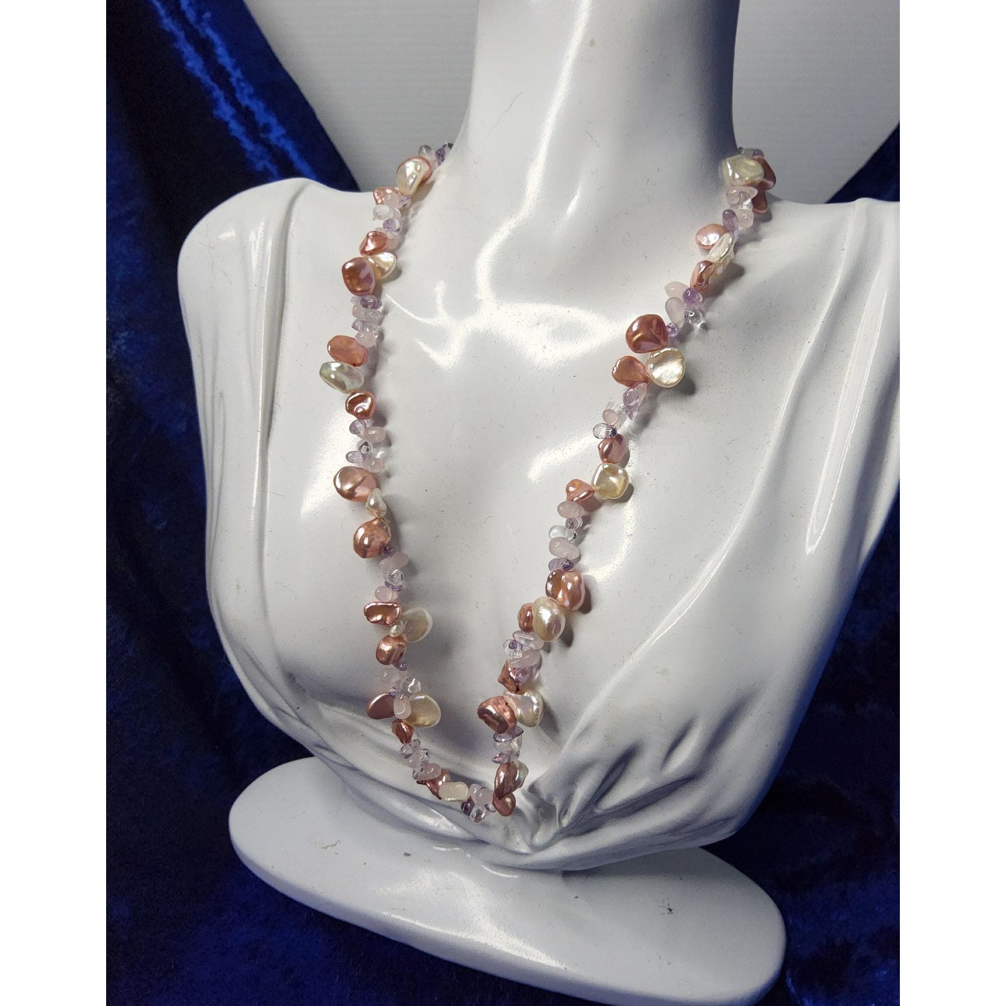 Vintage Honora Cultured Pearl Necklace, Pink,white Glass 