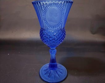 Vintage 1970 's Fostoria Glass Cobalt Blue 8" George Washington Goblet