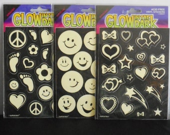 Glow in the Dark Stickers. Choose One.  Sealed Sheets. Vintage. Big Size Sheets. 1 Sheet in each Package. Happy. Positive Meanings. Amscan