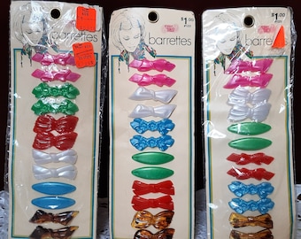 Your Choice. Vintage Package With 12  Hair Clips. Fun Colors. Celluloid With Metal Bottom. Made in Canada.