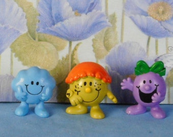 1972 and 1981 Vintage Lot of 3 Little Miss and Mr. Men characters. Cake Toppers Lot.  Mr. Daydream, Miss Late and Miss Naughty.