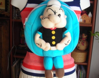 Rare. Vintage Popeye The Sailor Backpack.  Classic American Cartoon Plush Backpack. Pre Loved.