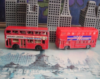 Lot of 2 Vintage London Buses. Double Deck. 3 Inches Long. Majorette  and Matchbox .