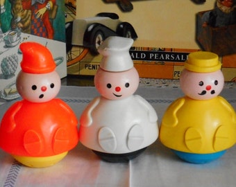 Rare set of Butcher, Baker and Candlestick Maker.  Made by Fisher Price. Rub a Dub Dub, 3 Men in a Tub. People Only. Roly Weighted Base.