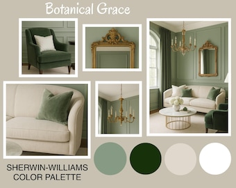 BOTANICAL GRACE Sherwin Williams Paint Palette, ** Professionelle virtuelle und persönliche Innendekorationsservices werden separat angeboten **