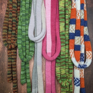 HandKnit Skinny Scarf, Extra Long Thin Striped Neck Warmer