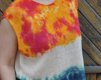 Hand Knit and Dyed Linen Tank Top: Boho Festival Shirt