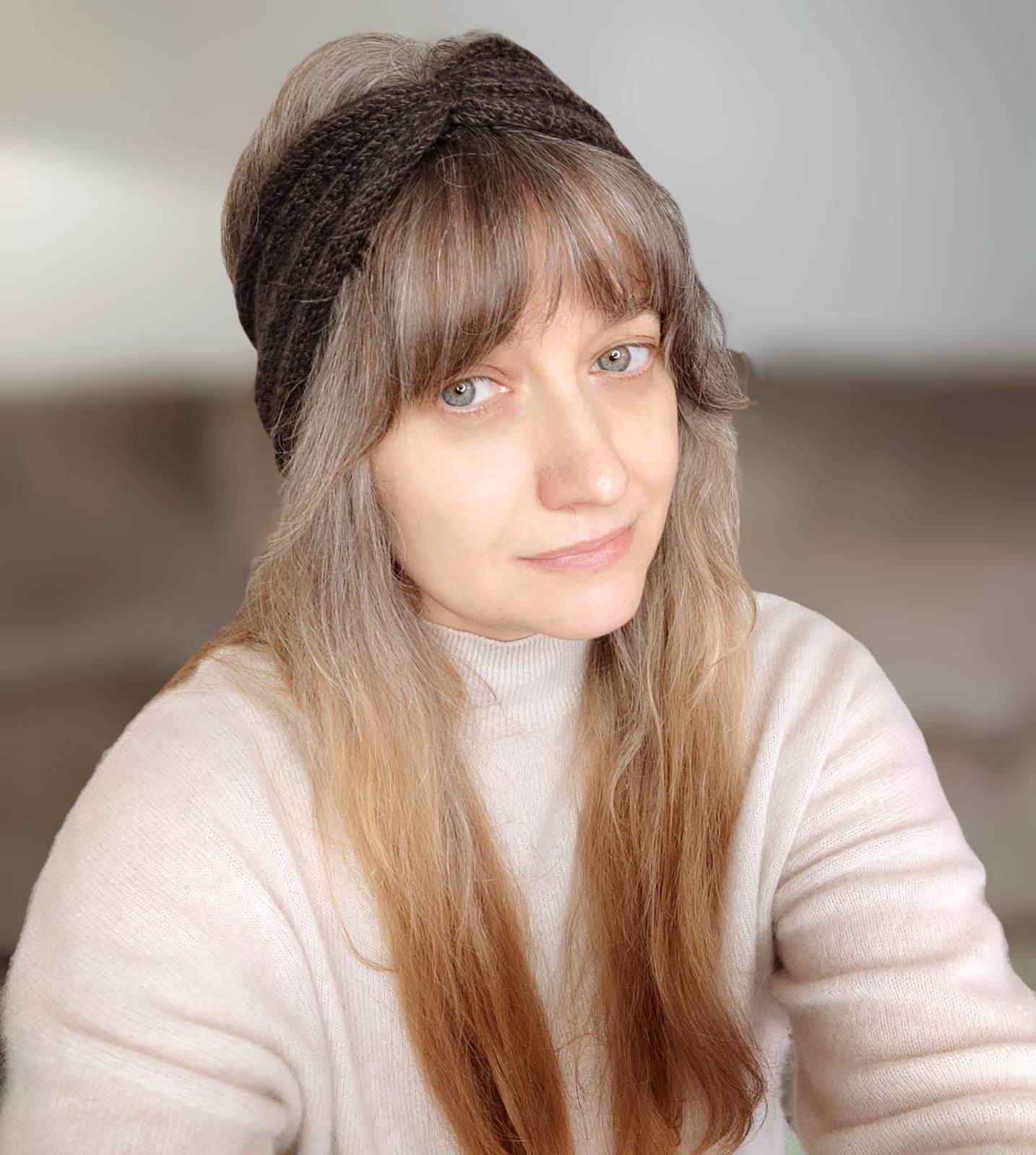 Cashmere Blend Headband – Dark Heathered Brown, Hand Knit  display picture 1