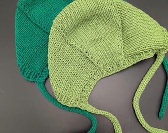 Knitted Cotton Blend Bonnet  Light Moss Green Handmade Women’s Knit Cap