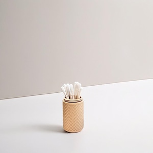 Cotton Swab Holder Jar | Modern Q-tip Storage | Bathroom Organizer Jar | Textured 3D Printed Container | Minimalist Vanity Decor