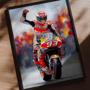 Marc Marquez Poster, MotoGP Racing Wall Art, Motorcycle Sport Print, Garage & Man Cave Decor, Gift for Moto Fans