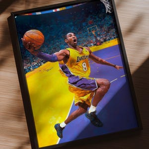 Kobe Bryant Layup Poster, Lakers Basketball Wall Art, NBA Legend Print, Mamba Mentality Decor, Sports Room Gift for Basketball Fans