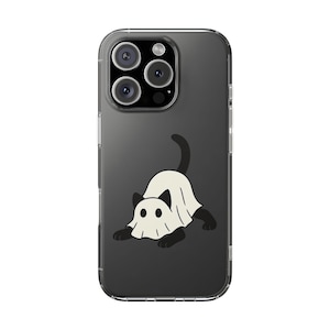 Cute Cat Ghost iPhone Case, Clear Phone Case for Cat Lovers, Halloween Gift, Kawaii Pet Accessory, Customizable Phone Cover