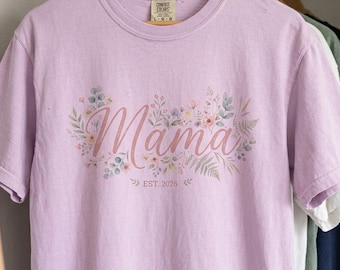 First Mother's Day Floral Mama Tshirt | Custom Mom Tshirt Gift | Retro Design Comfort Colors