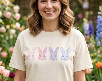 Pastel Bunny Row Easter shirt | Comfort Colors Christian Tee