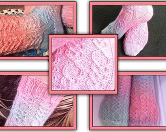 Drifting Hearts- Toe Up cable knit sock knitting pattern PDF only